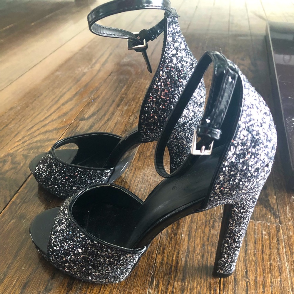 High heels Black with silver glitter Size 6